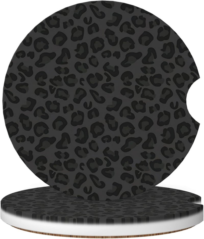 CTVSLFU Absorbent Car Coasters for Cup Holders, 2 Pack Universal Anti Slip Ceramic Cup Coaster for Women Men 2.56 Inch Car Interior Accessories - Black Leopard Print 001 - Image 1